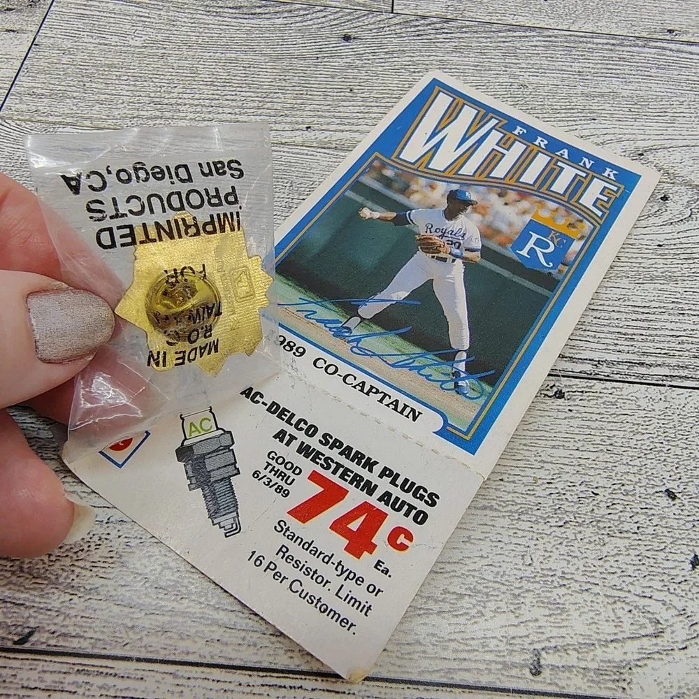 Frank White Royals 1989‎ Promo Card AC Delco Spark Plug Pin MLB Crossover